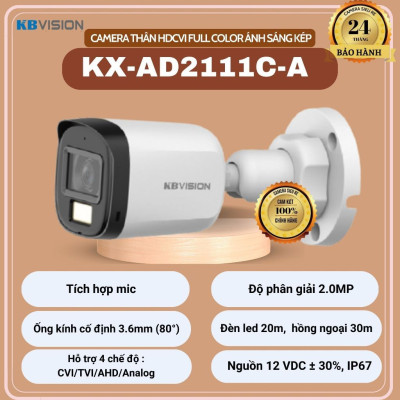 TRỌN BỘ 4 CAMERA Kbvision A2111C4 THAY QUA MÃ KX-AD2111C-A + đầu ghi camera + ổ cứng đầy đủ phụ kiện - Hàng chính hãng