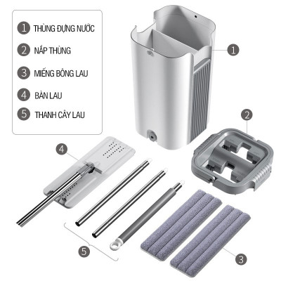 Bộ lau nhà GOSO Plus có thùng lau nhà 2 ngăn tự vắt, cây lau nhà xoay 360 độ giúp lau sàn làm sạch