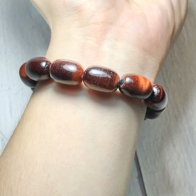 Vòng tay Thạch Anh Mắt Hổ nâu đỏ hạt trụ mix tỳ hưu