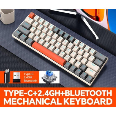 Keyboard ko dây T-WOLF T30 Cream Gray Chính hãng (Phím cơ, 63 key, Blue Switch, 22 chế độ LED, Pin sạc, Bluetooth - Hàng chính hãng