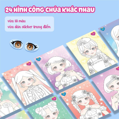 Sách - Trang Điểm Công Chúa - Tô Màu Và Bóc Dán Hơn 500+ Stickers Xinh Đẹp Cho Bé Gái - Megabook