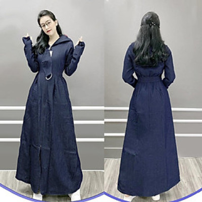 Áo chống nắng nữ toàn thân vải bò jean 2 lớp dáng xòe không xẻ sau che kín chân thoáng mát mẫu mới 2023