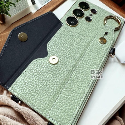 Ốp Lưng Cho Samsung S25 Ultra / S24 Ultra Ví Da Có Quai Xỏ Tay + Dây Đeo Dài - BUM STORE GALAXY CASE