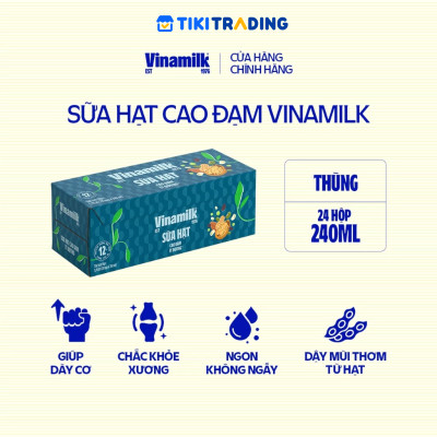 Thùng 24 hộp sữa hạt cao đạm ít đường Vinamilk 240ml