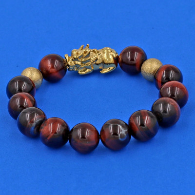 Vòng tay chuỗi hạt đá mắt hổ đỏ đen 12 ly cẩn tỳ hưu TH83