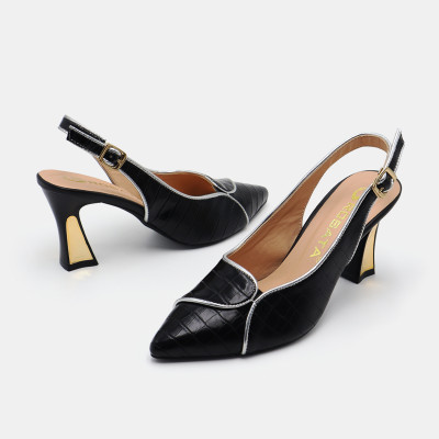 Giày sandal nữ cao gót 6 phân hàng hiệu rosata đẹp hai màu đen trắng ro551