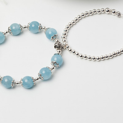 Vòng 2 line đá Aquamarine phối charm bạc size hạt 10mm mệnh thủy, mộc - Ngọc Quý Gemstones