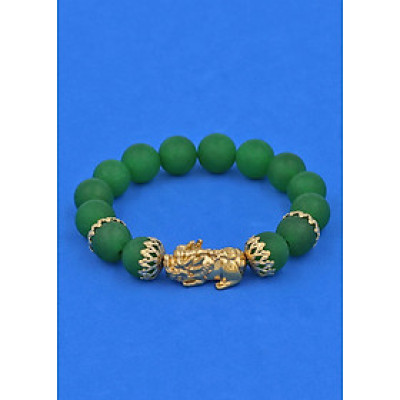 Chuỗi đeo tay Thạch Anh Xanh Lá mờ 12 ly - cẩn Tỳ Hưu Phong Thủy inox vàng VTAXLMTHBKV12