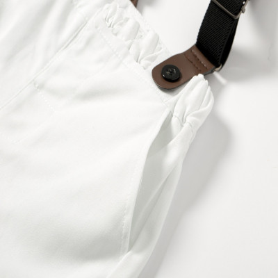 Bộ quần áo sơ sinh bé trai cao cấp, phong cách công tử, sơ mi cộc tay & quần dây đeo, áo cotton mịn mát, quần vải thô dày dặn | MB11