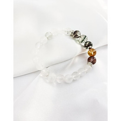 Vòng tay mệnh kim, thủy đá thạch anh ưu linh trắng mix đá ưu linh ngủ sắc