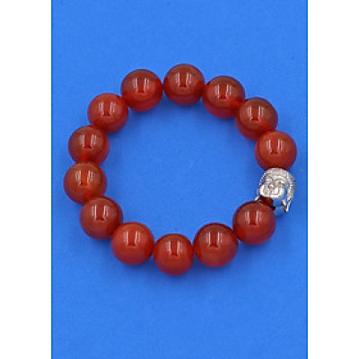 Vòng đeo tay đá Mã Não đỏ 14 ly cẩn hạt Phật A Di Đà inox bạc VMNONLT14 - hợp mệnh Hỏa, mệnh Thổ