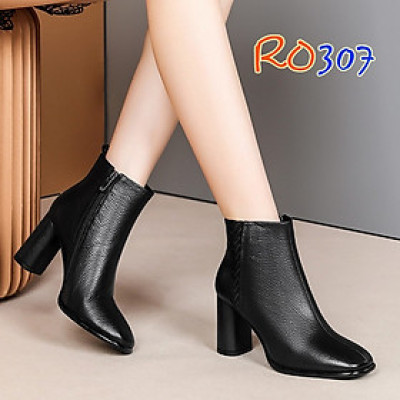 Giày boot nữ cổ thấp 7 phân hàng hiệu rosata hai màu đen nâu ro307