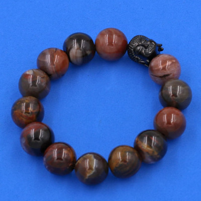 Vòng đeo tay gỗ hóa thạch 14 ly cẩn hạt Phật A Di Đà inox đen VGHTNLE14