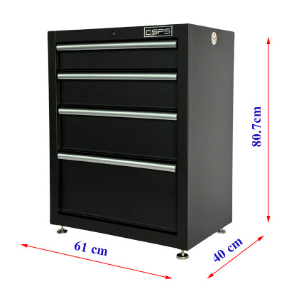 Tủ dụng cụ CSPS 61cm - 04 hộc kéo màu đen chân tăng chỉnh (tay cầm trắng)