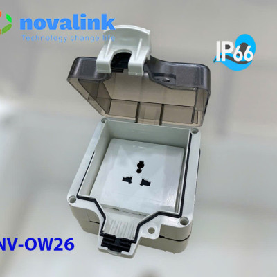 Ổ cắm điện ngoài trời chống nước IP66 Novalink NV-OW26 nhập khẩu chính hãng | Chuẩn IP66, 1 ổ cắm 3 chấu 16A