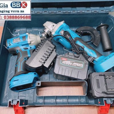 Bộ Combo 2 Máy Gồm Máy Mài Pin Và Máy Siết Bulong 199V 2 Pin 15 Cell - Động Cơ Không Chổi Than (Bảo Hành 12 Tháng)
