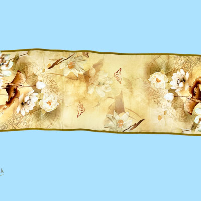 100% Silk Print Scarf - Khăn Lụa Tơ Tằm in White Lotus - Quà Tặng Cao Cấp SenSilk KLDI03 180x55cm