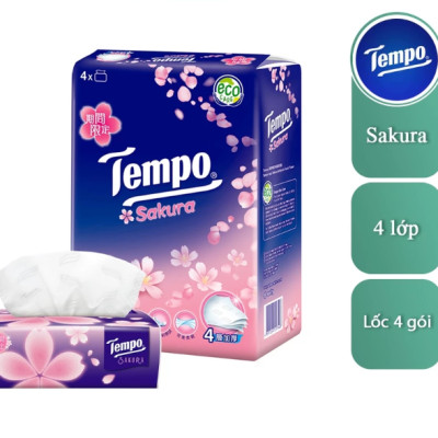 Combo 2 Lốc Khăn Giấy Gói Rút Tempo Hương Hoa Anh Đào (Lốc 4 Gói)