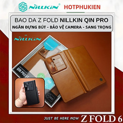 Case bao da chống sốc cho Samsung Galaxy Z Fold 6 trang bị nắp bảo vệ Camera và ngăn đựng S-Pen và khe nhét thẻ card hiệu Nillkin Qin Pro (chất liệu da cao cấp, thiết kế thời trang cá tính) - Hàng nhập khẩu