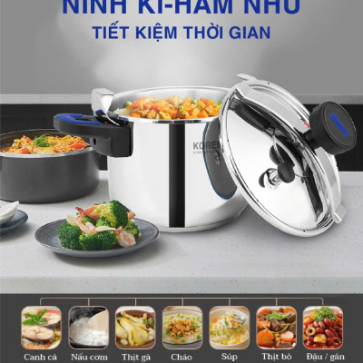 Nồi áp suất inox 304, chống nổ, dùng cho bếp từ bếp ga bếp hồng ngoại dung tích 6 lít và 8 lít hàng chính hãng