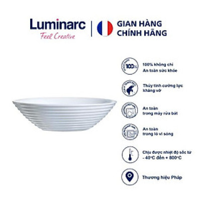 Bát tô thủy tinh Luminarc Harena 20cm N5416, dùng lò vi sóng, máy rửa bát