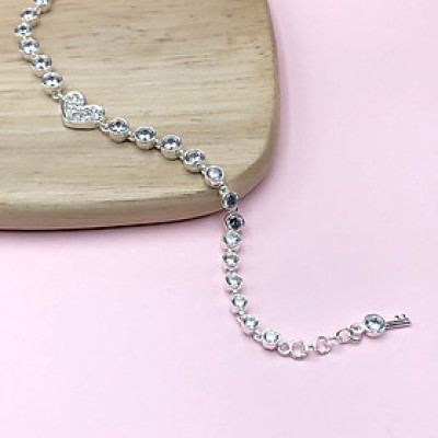 Lắc Tay Nữ Bạc 925 Trái Tim Đính Đá LTU593