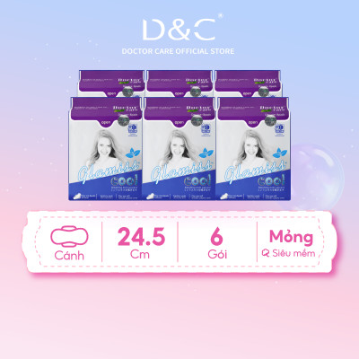 Combo 6 Băng vệ sinh thảo dược Glamiss Cool BVS ban ngày 24cm siêu khô thoáng cả ngày dài