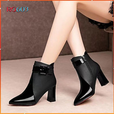 Giày boot bốt nữ cổ thấp 8 phân hàng hiệu rosata màu đen cao cấp ro603
