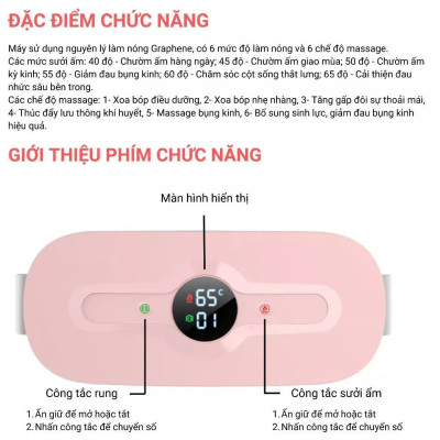 Máy Massage Làm Ấm Bụng, Đai Đeo Giảm Đau Bụng Kinh Nguyệt, Làm Ấm Tử Cung Cho Phụ Nữ Đến Kì 6 CHẾ ĐỘ