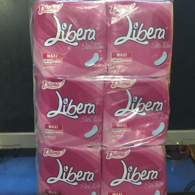 Combo 6 Gói Băng Vệ Sinh Diana Libera Siêu Thấm Maxi Không Cánh (Libera Dày Không Cánh)23cm-8 Miếng/Gói -Date luôn mới