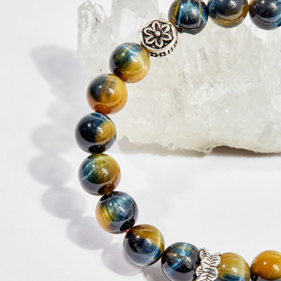 Vòng tay phong thủy nữ đá mắt ưng charm hoa sen 8mm mệnh thủy , mộc - Ngọc Quý Gemstones