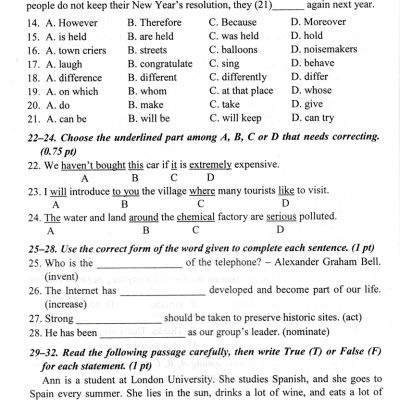 Bộ Đề Thi Tuyển Sinh Vào Lớp 10 Môn Tiếng Anh (Lưu Hoằng Trí) - HA