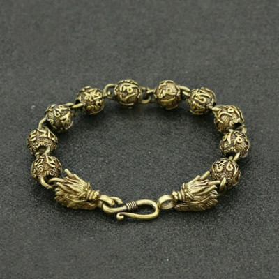 LẮC TAY NAM ĐẦU RỒNG KHẮC OM MANI PADME HUM BẰNG ĐỒNG 