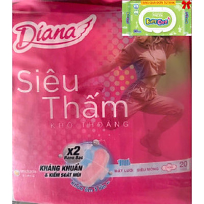 Gói Lớn 20 Miếng | Combo 4 Gói Băng vệ sinh Diana siêu thấm siêu mỏng cánh 20 Miếng 23cm - Date luôn mới