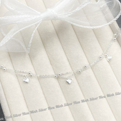 Lắc Tay Nữ Bạc 925 Trái Tim Kép BẠC HIỂU MINH LTU625