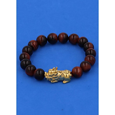 Vòng tay chuỗi hạt Tỳ Hưu inox vàng mix Đá Mắt Hổ Đỏ Đen 10 ly - hợp mệnh Hỏa, mệnh Thổ