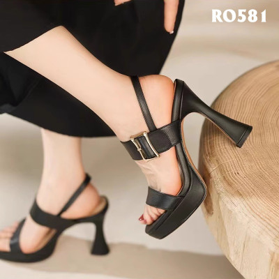 Giày sandal nữ cao gót 11 phân hàng hiệu rosata đẹp màu đen thời trang cao cấp ro581