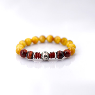 Vòng tay Mắt hổ vàng 10mm + Charm do Anqlo tác chế 