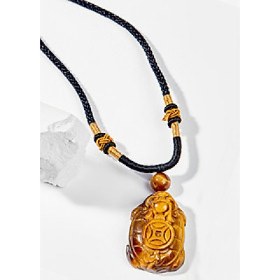 Mặt Dây Chuyền Phong Thủy Đá Mắt Hổ Vàng Nâu Long Quy Mệnh Thổ, Kim Ngọc Quý Gemstones