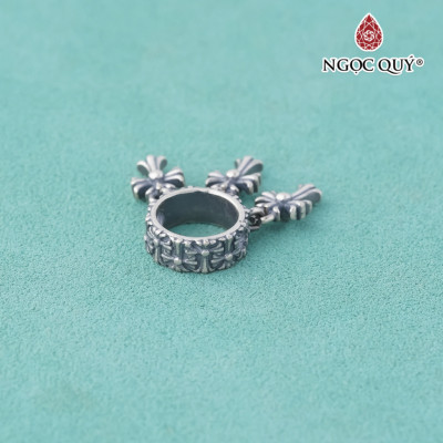 Charm bạc tròn lồng hạt có Thập giá treo - Ngọc Quý Gemstones