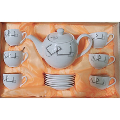 Bộ ấm chén pha trà kèm 7 đĩa sứ  camelia màu trắng hoa bạc - ANTH464