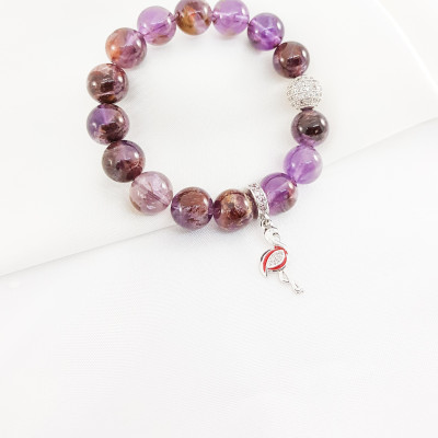 Vòng tay mệnh hỏa, mộc đá thạch anh ưu linh tím mix charm quả cầu đính đá LAT.125