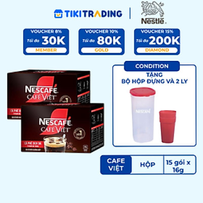 [Tặng Bộ hộp đựng và 2 ly NESCAFE] Combo 2 Hộp Cà phê đen hòa tan NESCAFE CAFÉ VIỆT (Hộp 15 gói x 16g)