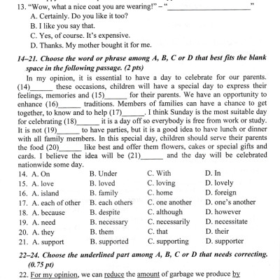 Bộ Đề Thi Tuyển Sinh Vào Lớp 10 Môn Tiếng Anh (Lưu Hoằng Trí) - HA