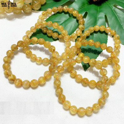 Vòng tay đá thạch anh tóc vàng 8mm 6A VIP hợp mệnh Kim, Thổ