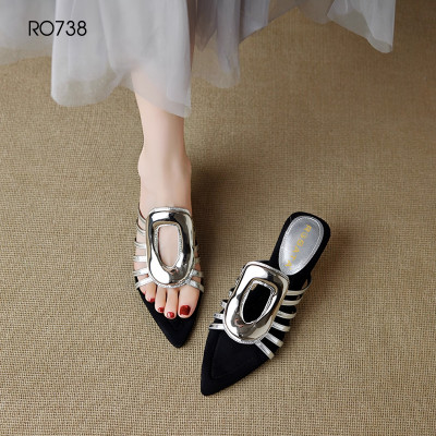 Dép nữ quai ngang, mũi nhọn, đế cách điệu ROSATA RO738 - 5p - Đen, Nâu - BKSTORE
