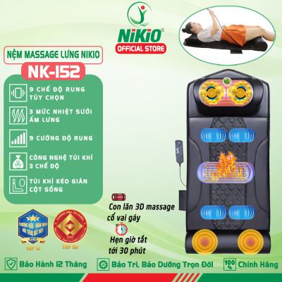Nệm (Máy) Massage Toàn Thân Nikio NK-152 - Dòng Cao Cấp Có Gối Matxa Cổ Vai Gáy, Mát Xa Đa Năng Với Công Nghệ Xoa Bóp Con Lăn, Rung Và Túi Khí Nâng Đỡ Kéo Giãn Cột Sống - Mát Xa Thư giãn, Giảm Stress, Giảm Đau Mỏi Cổ, Lưng, Mông, Chân