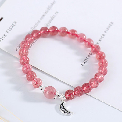 Vòng đôi đá thạch anh dâu phối charm trăng sao mệnh hỏa, thổ - Ngọc Quý Gemstones