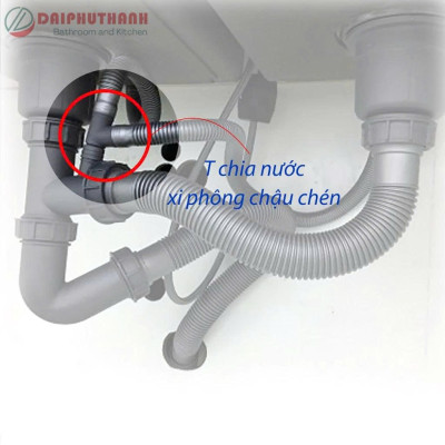 Phụ Kiện Xả Tràn Chống Tràn Thay Thế Xi Phông Chậu Rửa Chén - Đủ bộ chụp xả tràn, T chia, ống dẫn