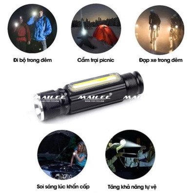 Đèn pin siêu sáng cầm tay bóng LED LD-T6 thân nhôm có zoom quang học đế hít nam châm, 800 lumens, tối đa 10h sử dụng - Mai Lee